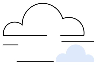 Cesur hatları ve daha yumuşak mavi bulut elementi olan basitleştirilmiş bulut tasarımı. Hava, teknoloji, iletişim, depolama, basitlik, veri ve yenilik kavramları için idealdir. Düz basit metafor