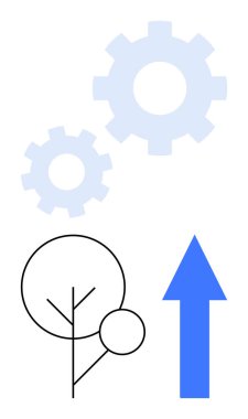 Vitesler işbirliği ve verimliliği ifade eder, ağaç sürdürülebilirliği ifade eder ve yukarı doğru ok da büyümeyi. İş stratejisi, takım çalışması, yenilik, ekoloji, ilerleme, gelişim dairesi için ideal