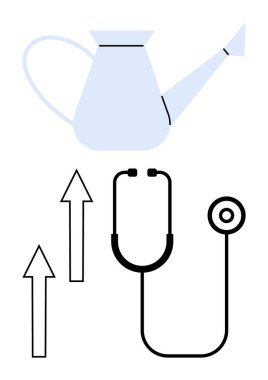 Sulama büyümeyi sağlayabilir ve steteskop boyunca yukarı bakan üç ok. Sağlık, ilerleme, bakım, iyileştirme, iyileştirme, sağlık ve başarı için idealdir. Düz basit metafor
