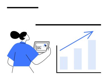 Verili bir dizüstü bilgisayarı ve pasta grafiğini inceliyorum. Bar tablosu yükselen eğilimleri vurguluyor. İş, analitik, üretkenlik, strateji, büyüme veri yorumlaması için ideal başarı. Düz basit