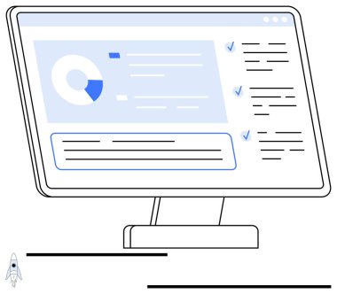 Grafikle veri arayüzü, işlem kontrol listeleri ve ekrandaki metin blokları. İş akışı, üretkenlik, analitik, yönetim, planlama teknolojisi ve dijital strateji için ideal. Düz basit metafor