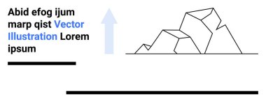Vurgu için kalın metnin yanında yukarı doğru ok olan geometrik kaya elementleri. Kavramların ideali büyümeyi, stratejiyi, ilerlemeyi, istikrarı, minimalizmi, markalaşmayı ve basit bir iniş sayfasını işaret eder