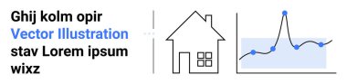 Ev çizgisi ve veri noktalı basit bir çizgi grafiği. Gayrimenkul, veri analizi, ev değerlendirmesi, istatistik, emlak pazarlaması, konut trendleri, basit iniş sayfası için ideal