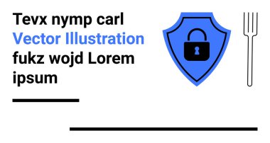 Siyah kilidi olan mavi bir kalkan, basit bir çatal çizgisi ve yer tutucu metni. Siber güvenlik, veri koruması, güven, internet güvenliği, erişim kontrolü, modern tasarım sade iniş sayfası için ideal