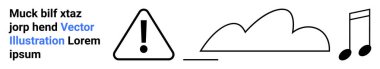 Üçgen uyarı işaretinde ünlem işareti, bulut şeklinde bir çizgi ve bir nota. Uyarı, yaratıcılık, hava durumu, müzik, tasarım, eğitim için ideal basit iniş sayfası