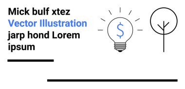 Bir dolar işareti, soyut ağaç ana hatları ve cesur modern metin elementleri içeren bir ampul. Yenilik, finans, sürdürülebilirlik, yaratıcılık, iş stratejisi, çevre dostu çözümler için ideal basit