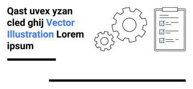İşlem optimizasyonunu sembolize eden bir listenin yanında farklı boyutlarda vitesler. İş için ideal, üretkenlik, verimlilik, görev yönetimi, organizasyon, planlama, iş akışı, basit iniş sayfası