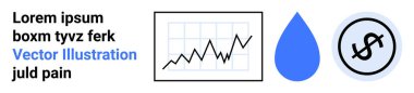 Yukarı doğru büyüyen çizgi grafiği, mavi su damlası ve dairesel dolar simgesi. Ekonomi, çevre, iş, sürdürülebilirlik, analitik ve finansman için ideal