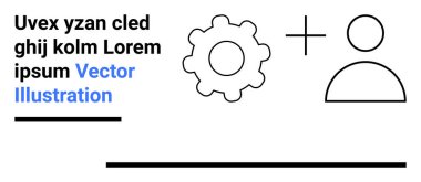 Gear ve kullanıcı simgesi, işbirliği, ayarlar, teknolojik entegrasyon, takım çalışması ve yönetim temaları için minimalist metin düzenlemesi ile birleştirildi. Basit bir iniş sayfası için ideal