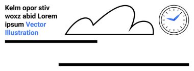 Siyah çizgili bulut, mavi elli analog saat ve basit bir arkaplanda yer tutucu metin. Zaman yönetimi, hava durumu, basitlik, minimalizm, sancaklar, teknoloji sade iniş sayfası için ideal