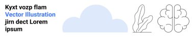 Cloud in soft blue, minimalistic brain, and plant shapes promoting innovation, growth, and creativity. Ideal for education, environment, mindfulness, technology wellness research simple landing