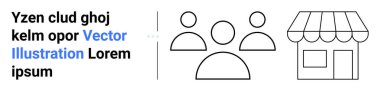 Three user icons alongside a small storefront representing community, commerce, teamwork, connection, small business, partnership, and marketing. Ideal for networking visuals and a simple landing