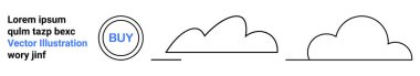 Stylized cloud outlines, a circular BUY button, and bold Lorem Ipsum text. Ideal for marketing, branding, e-commerce, tech, UIUX, education and simple landing page design