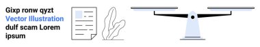 Document with text, abstract plant, and balance scale conveying themes of legal documents, balance, equality. Ideal for law, agreements, ethics, justice organization equality simple landing page