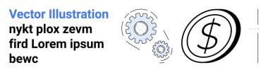 Two interlocking gears beside a dollar coin outline represent financial planning, operational efficiency, currency exchange, entrepreneurship, and technology. Ideal for websites, fintech apps