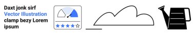 Cloud figure, watering can pouring, and rating panel with four stars. Ideal for growth, agriculture, sustainability, online reviews, productivity, quality simple landing page