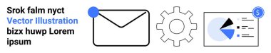 Envelope with notification, settings gear, data chart with currency focus. Ideal for communication, workflow, analytics, marketing, finance, project management simple landing page