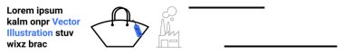 Minimalist handbag outline with a blue accent next to a sketched factory emitting smoke. Ideal for shopping, sustainability, fashion, industry, eco-awareness, advertisements, flat landing page banner