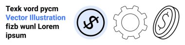 Dollar sign inside coin, gear, and oval shape for economy, process, and value. Ideal for finance, business strategy, technology, startups economics process optimization simple landing page