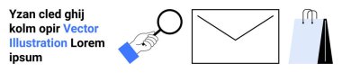 Magnifying glass held by hand, envelope icon, shopping bags. Ideal for e-commerce, marketing, communication, search, customer outreach, mobile applications simple landing page