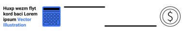 Blue calculator on left, dollar coin on right connected by lines. Ideal for finance, budgeting, accounting, money management, economic planning, banking, data simple landing page