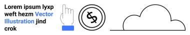 Hand pointer interacting with dollar coin, cloud outline, and placeholder text. Ideal for finance, technology, online payments, cloud computing, digital concepts, learning and communication