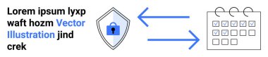 Shield with lock representing security connected to a calendar via arrows, symbolizing data protection and task management. Ideal for security, scheduling, encryption, productivity, planning