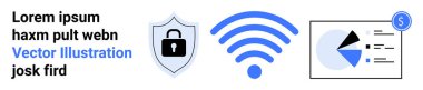 Shield with lock symbol, wireless icon, and a chart-based infographic emphasize security, connectivity, and data insight. Ideal for cybersecurity, wireless networking, encryption, data sharing