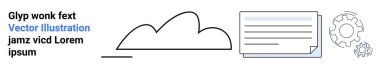Cloud with line, document, and gears highlighting digital data, storage, process automation. Ideal for cloud computing, teamwork, innovation, business solutions digital transformation workflow