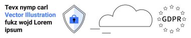 Cloud and shield icon with a padlock highlight data security, compliance, and GDPR principles. Ideal for privacy, technology, digital ethics, cybersecurity, terms of service, legal flat landing page