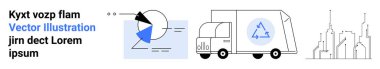 Data chart, truck with recycling symbol, urban skyline. Ideal for sustainability, logistics, recycling, data analysis, urban planning, corporate strategy simple landing page