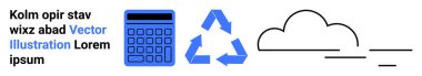 Digital calculator, blue recycling symbol, and outlined cloud representing technology, environment, and innovation. Ideal for education, technology, sustainability, ecology cloud computing