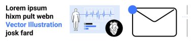 Heartbeat graph, human figure, heart icon, and email envelope with alert dot. Ideal for healthcare, telemedicine, cardiology, tech, communication notifications simple landing page