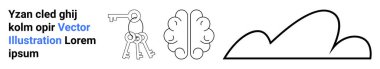 Abstract key unlocking brain symbol beside a cloud outline. Ideal for brainstorming, innovation, ideas, mental clarity, technology, security, simple landing page