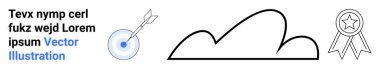 Target with arrow, cloud outline, and badge with star highlight goals, success, and achievement. Ideal for themes thumbs up productivity, ambition, growth, teamwork excellence inspiration simple