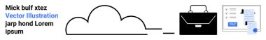 Cloud linked to a briefcase and document interface representing digital storage, secure management, and data sharing. Ideal for cloud computing, business tools, system interfaces, secure data, tech