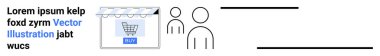 Stylized storefront with shopping cart, buy button, placeholder text, and two abstract human figures. Ideal for e-commerce, business, marketing, digital sales, consumer trends shopping flat landing