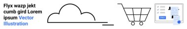 Cloud icon connected to shopping cart and online payment interface for e-commerce, data storage, and digital transactions. Ideal for tech, finance, retail, cloud services, logistics, online economy