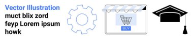 Gear machine, shopping cart storefront, and graduation cap concept merging education, business innovation, and e-commerce. Ideal for technology, education, online marketplace, learning innovation