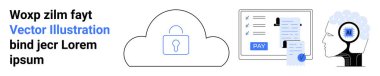 Locked cloud, payment screen, human head with digital brain for security, fintech, AI. Ideal for cybersecurity, fintech, cloud computing AI data privacy automation technology trends. Abstract