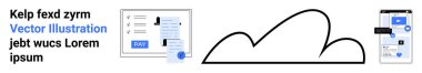 Cloud with two devices representing online payment and data transfer. Ideal for technology, cloud storage, e-commerce, digital payments, connectivity, data management, abstract line flat metaphor