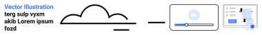 Cloud shape linked to video playback bar and interface panels. Ideal for media streaming, cloud storage, data management, technology systems, software applications, digital tools, abstract line flat