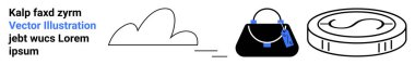 Cloud shape, handbag with tags, and large coin symbolize online shopping, security, and finance. Ideal for e-commerce, cloud services, retail, fintech marketing investment flat landing page banner