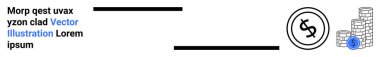 Stacked coins near a dollar currency sign, combined with bold horizontal bars and placeholder text. Ideal for finance, budgeting, money savings, investments, banking, minimalism, or fintech abstract