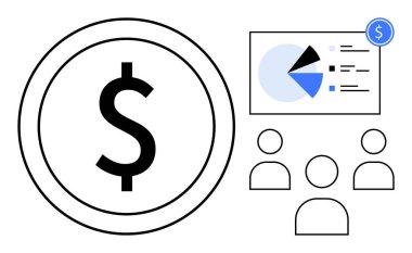 Dairesel çerçevedeki dolar sembolü veri tablosu ve grup figürleriyle eşleştirildi. Finans, yatırım, iş analizi, bütçe, takım işbirliği, ekonomik büyüme, finansal pazarlama için ideal. Düz