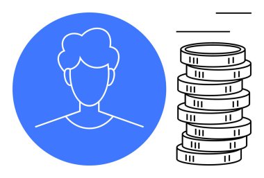 Madeni temalar taşıyan madeni paraların yanında mavi bir dairede Avatar 'ın profilini çıkar. Kişisel finans, bütçe, gelir, ekonomi, iş büyümesi, tasarruf ve zenginlik için ideal. Düz basit metafor