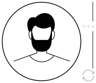 Çemberin içindeki soyut erkek profili, düz çizgiler, güncelleme ve yön bulma okları. Profil, hesap yönetimi, tazeleme, kimlik, Avatar Teknoloji Hizmetleri kullanıcı arayüzü tasarımı için ideal. Düz