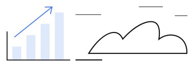 Yukarı doğru ok ile çizilen çubuk grafik büyümeyi sembolize ediyor. Dijital ya da çevresel temaları gösteren bir bulut ana hatlarıyla birlikte. İş, teknoloji, veri, analitik, sürdürülebilirlik ve yenilik için ideal