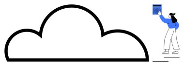 Dijital dosyayı bulut sembolüne, çevrimiçi depolama kavramına, uzaktan erişime, güvenliğe, yeniliğe, basitliğe ve teknoloji yönetimine yerleştirir. Üretkenlik ve teknoloji verileri için ideal