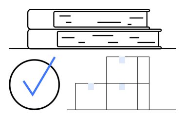 Mavi işaretli ve yapılandırılmış kutuları olan kitaplar. Organizasyon, verimlilik, envanter, eğitim, planlama, başarı ve başarı için ideal. Düz basit metafor